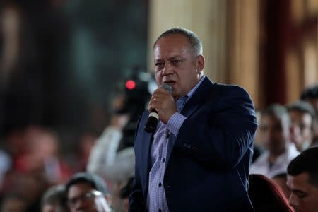 Diosdado Cabello speaks during a session of the assembly at Palacio Federal Legislativo in Caracas, Venezuela August 5, 2017. REUTERS/Marco Bello