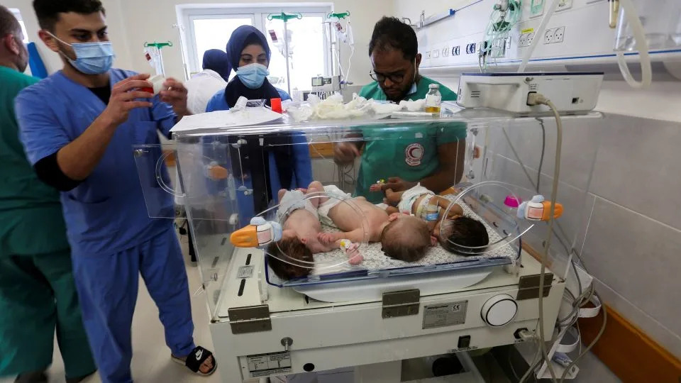 Premature babies which were evacuated from an incubator in Al-Shifa hospital in Gaza City to receive treatment at a hospital in Rafah, in southern Gaza, on November 19. - Hatem Khaled/Reuters