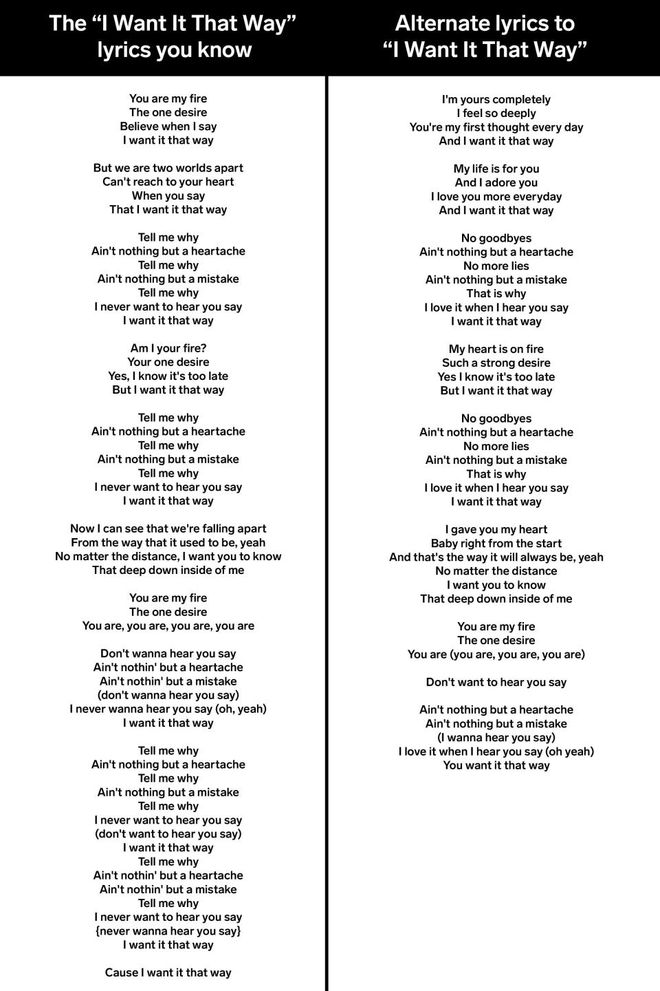 i want it that way lyrics