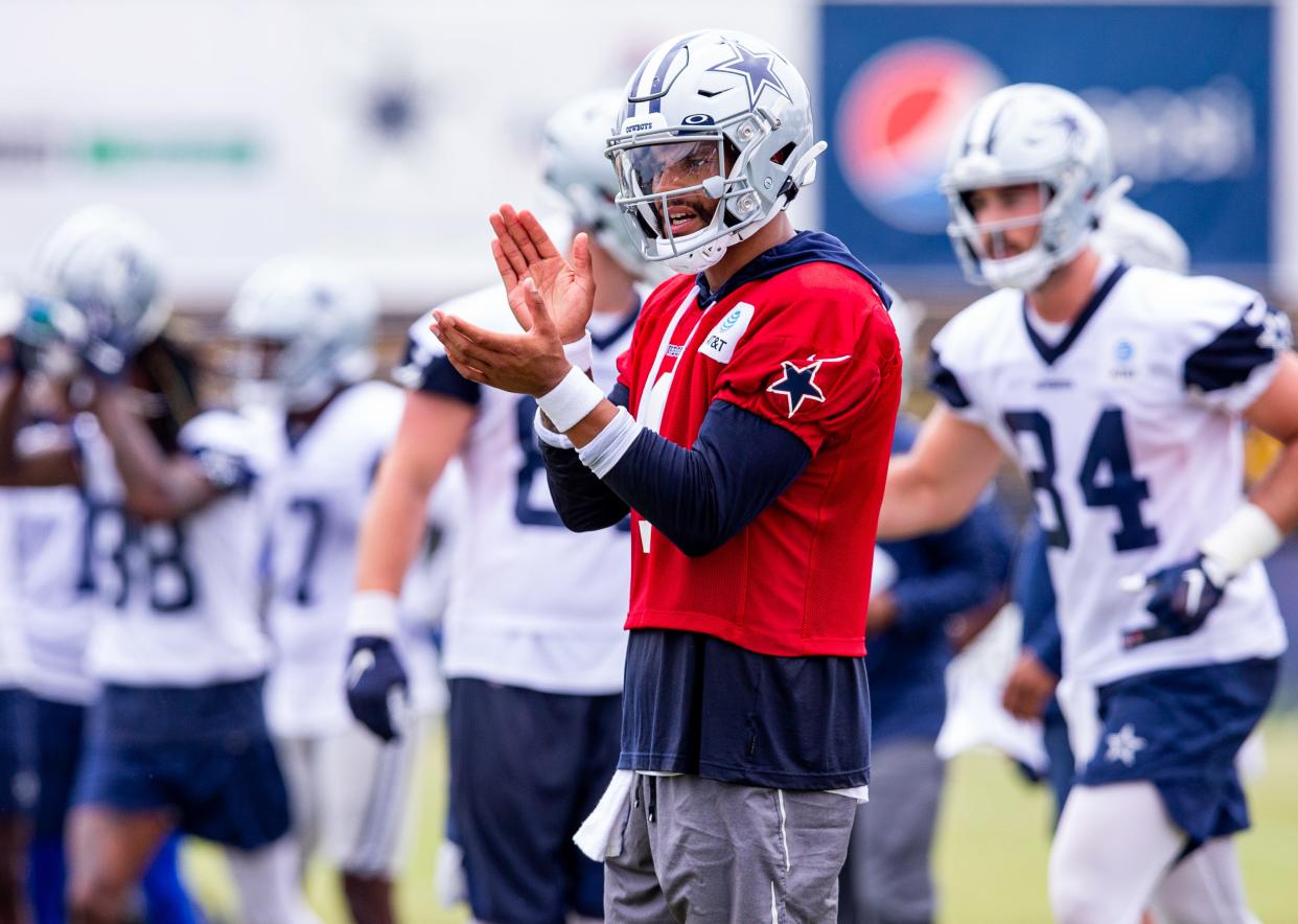 Dallas Cowboys quarterback Dak Prescott during training camp on Sunday.