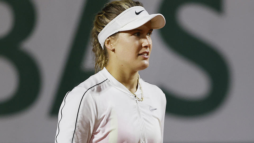 Eugenie Bouchard is pictured after winning her first round match against Anna Kalinskaya at the French Open.