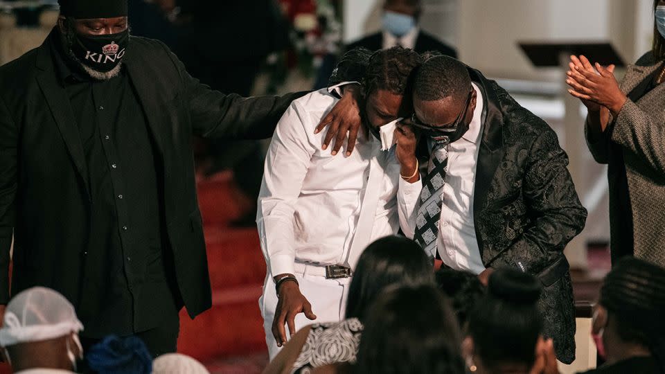 Davell Gardner cries at the funeral of his 1-year-old son, Davell Gardner Jr., at Pleasant Grove Baptist Church on July 27, 2020 in New York City.   - Scott Heins/Getty Images