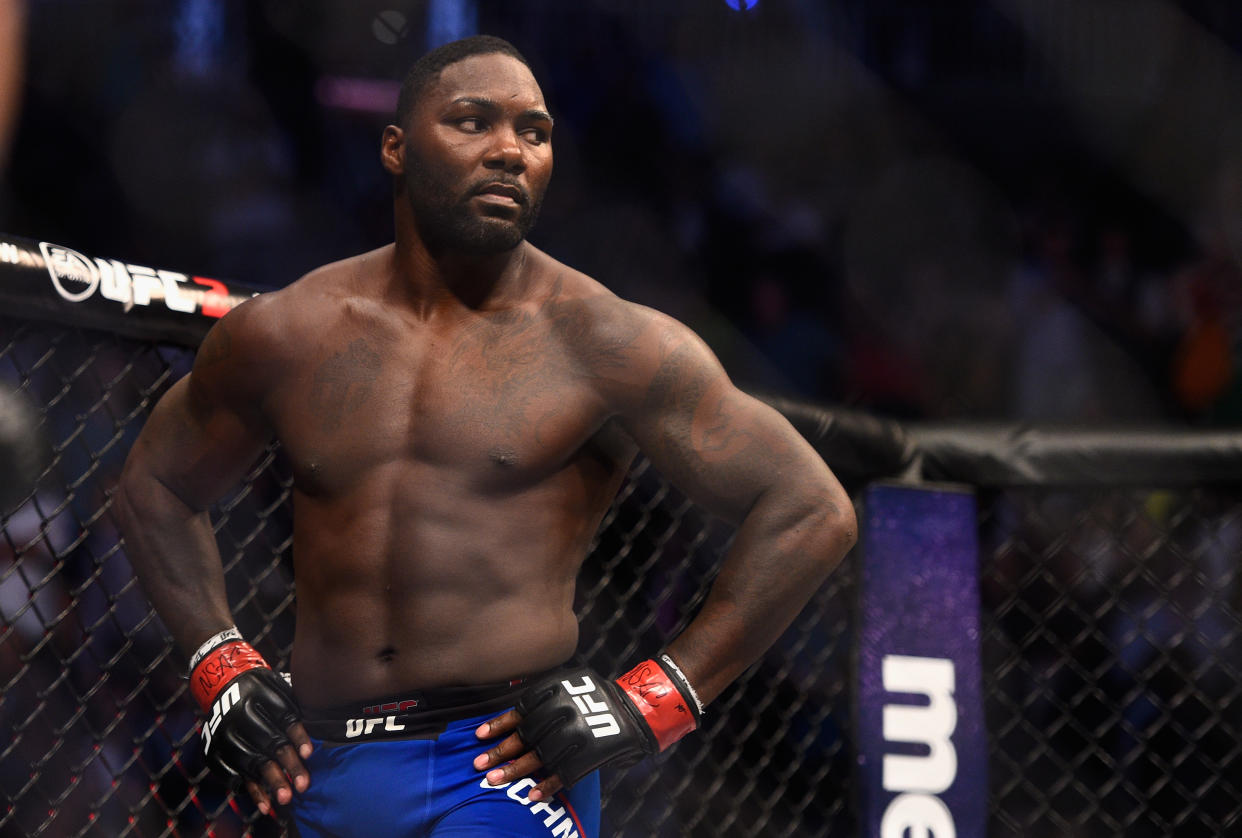 LAS VEGAS, NV - AUGUST 20:  Anthony Johnson celebrates after defeating Glover Teixeira of Brazil in their light heavyweight bout during the UFC 202 event at T-Mobile Arena on August 20, 2016 in Las Vegas, Nevada.  (Photo by Jeff Bottari/Zuffa LLC/Zuffa LLC via Getty Images)