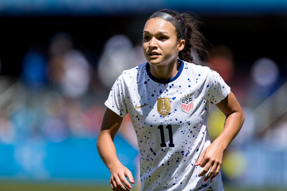 United States of America forward Sophia Smith (11) chases the ball against Wales in the second half on July 9 at PayPal Park in San Jose, California.