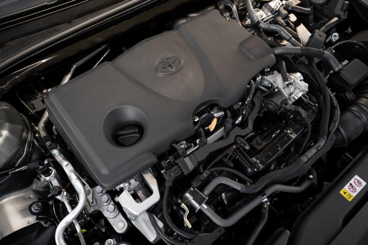 a car engine with its hood open