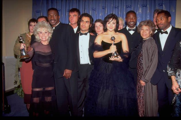 Mona with some of her EastEnders co-stars at the NTAs in 1997 (Photo: TV Times via Getty Images)