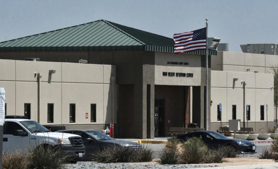 FILE - Shown is the Adelanto U.S. Immigration and Enforcement Processing Center operated by GEO Group, Inc. (GEO) a Florida-based company specializing in privatized corrections in Adelanto, Calif., on Aug. 28, 2019. California's attorney general on Wednesday, Nov. 17, 2021, asked the full 9th U.S. Circuit Court of Appeals to reconsider a ruling that rejected the state's first-in-the-nation ban on for-profit private prisons and immigration detention facilities. (AP Photo/Chris Carlson, File)