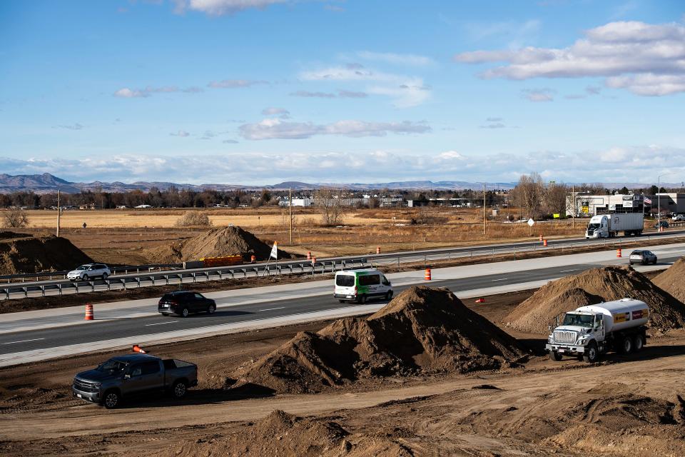 Sections of Interstate 25 where a new toll lane is being finished are pictured in Fort Collins on Monday.