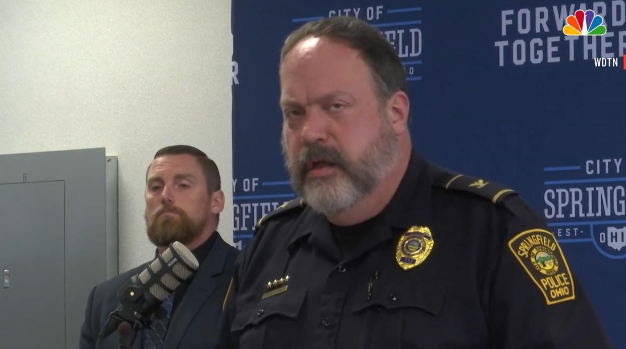 Police chief Lee Graf addressing a press conference in Ohio on Wednesday, 16 June 2021. He was responding to the reports of a police officer running over a gun-wound victim (Screengrab/NBC News)