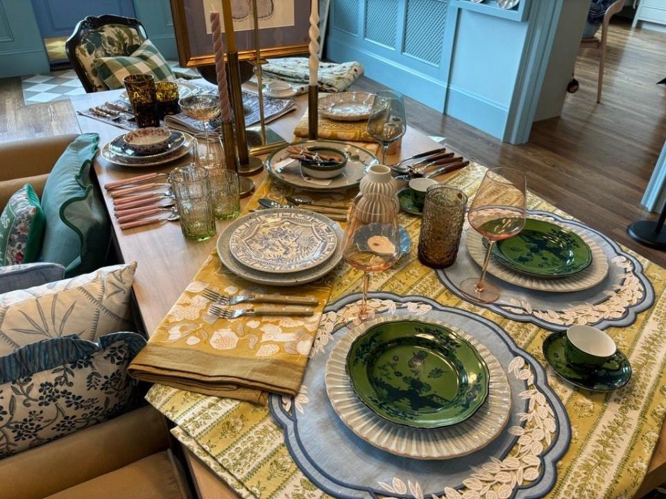 An elaborate tablescape showcases dinnerware, glassware and home essentials perfect for the spring garden party or Sunday dinner at Oakstreet Shoppe on April 19.