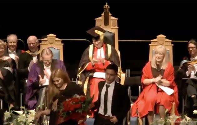 The walk back to their seats was just as awkward. Photo: University of Aberdeen/YouTube