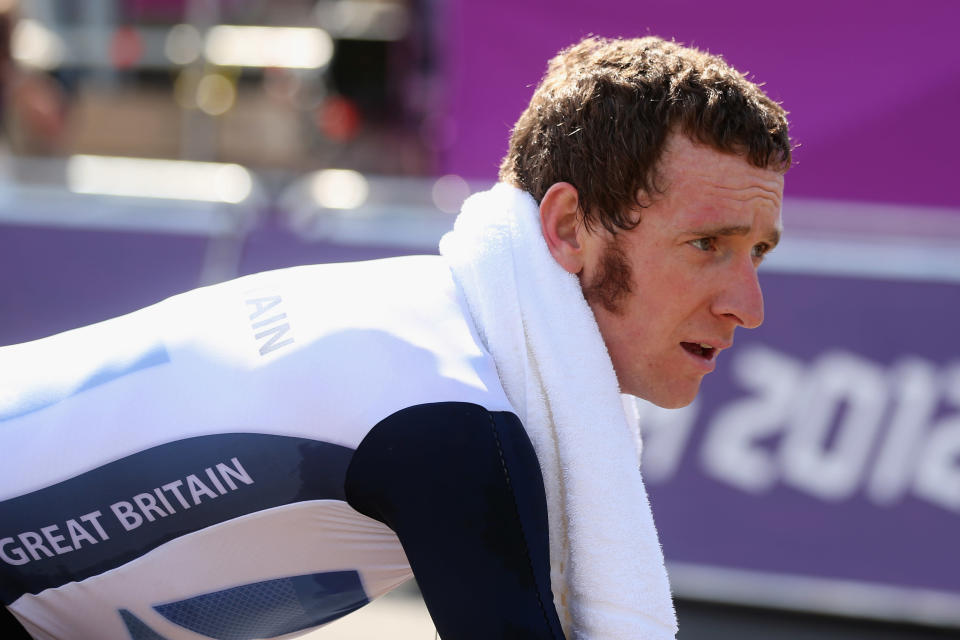 LONDON, ENGLAND - AUGUST 01: Bradley Wiggins of Great Britain warms down after the Men's Individual Time Trial Road Cycling on day 5 of the London 2012 Olympic Games on August 1, 2012 in London, England. (Photo by Bryn Lennon/Getty Images)