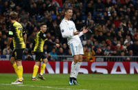 Soccer Football - Champions League - Real Madrid vs Borussia Dortmund - Santiago Bernabeu, Madrid, Spain - December 6, 2017 Real Madrid’s Cristiano Ronaldo reacts REUTERS/Juan Medina