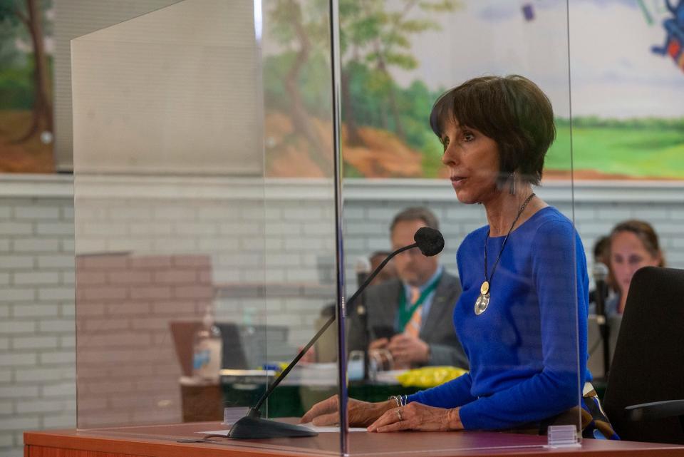 Beth Majeroni, the education chair of Ladies on the Right, a local conservative women's organization, speaks out against a list of books in Savannah-Chatham Schools that she considers inappropriate at an April 5 School Board meeting. 