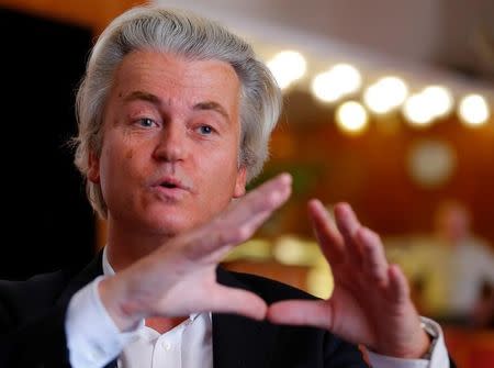 Dutch far-right Party for Freedom (PVV) leader Geert Wilders answers questions during a Reuters interview in Budapest, Hungary, June 24, 2016, after Britain voted to leave the European Union in the EU BREXIT referendum. REUTERS/Laszlo Balogh