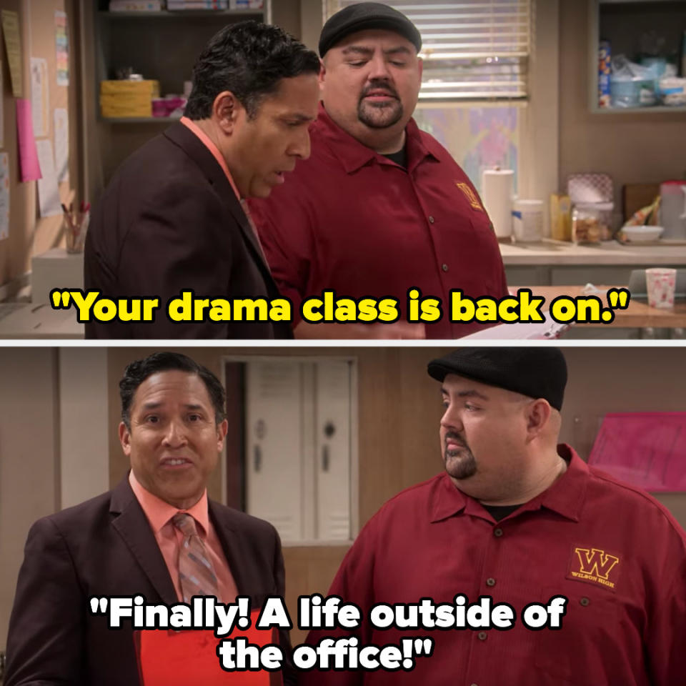 Mr. Iglesias: "Your drama class is back on." Carlos: (looking at the camera) "Finally! A life outside of the office!"