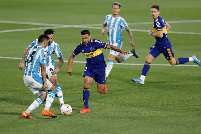 Eduardo Salvio, autor del 1-0 ante Racing, en la Bombonera, por la Libertadores 2020