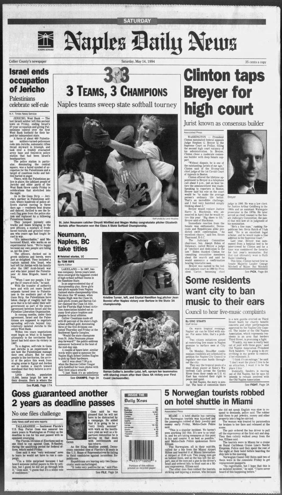 The 1A of the Naples Daily News from Saturday, May 14th, 1994.