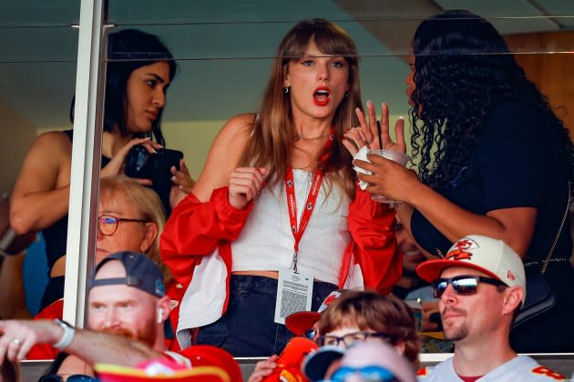 taylor-swift-chiefs-name.jpg Chicago Bears v Kansas City Chiefs - Credit: David Eulitt/Getty Images