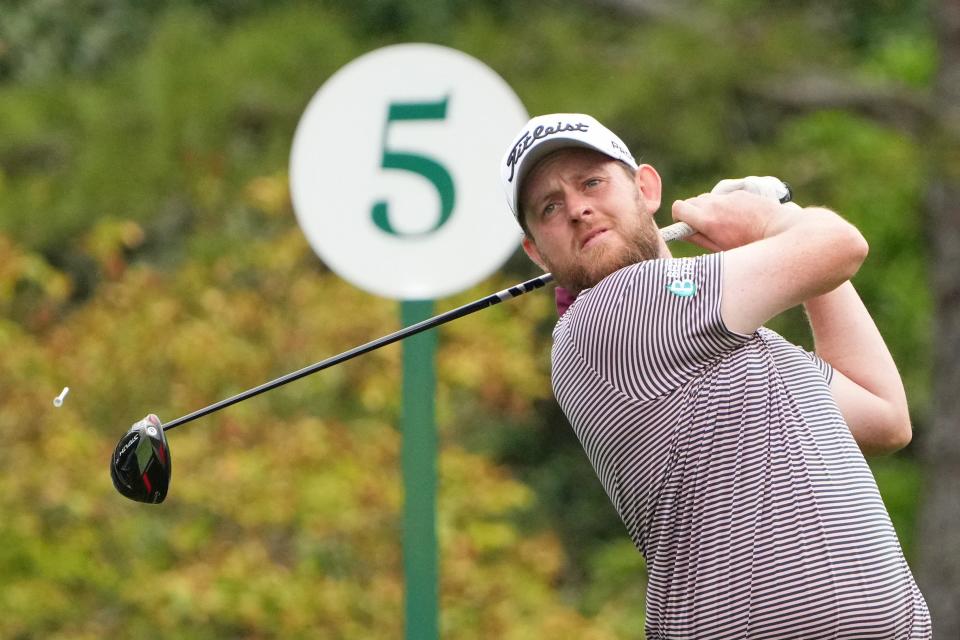 Apr 6, 2023; Augusta, Georgia, USA; Matthew McClean tees off on the fifth hole during the first round of The Masters golf tournament. Mandatory Credit: Kyle Terada-USA TODAY Network