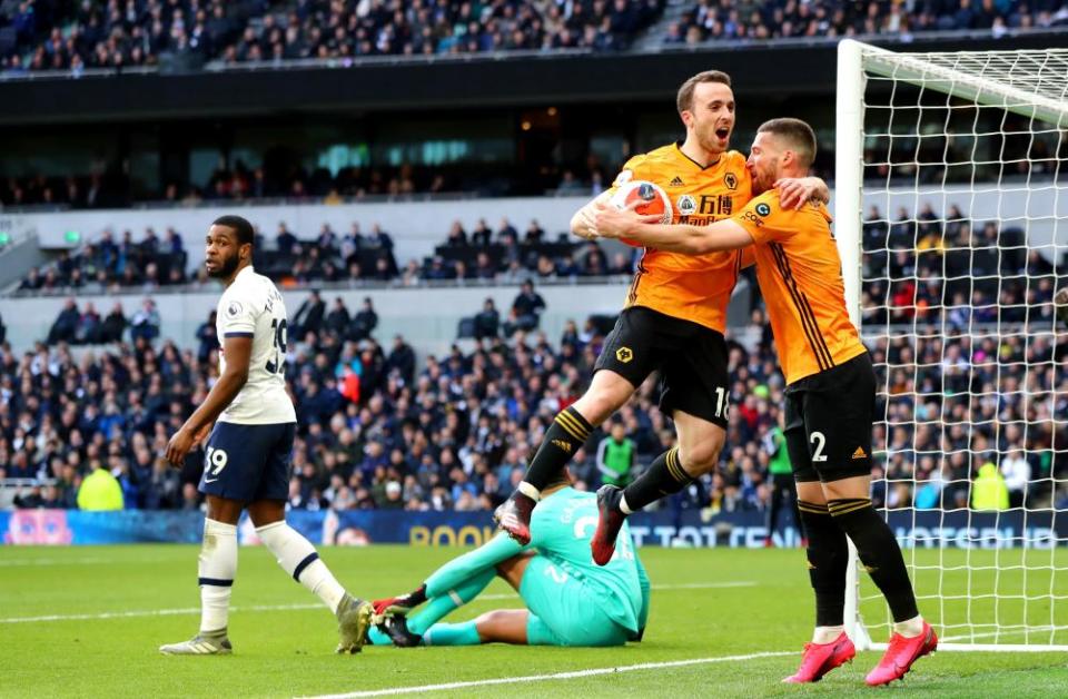 Diogo Jota celebrates a goal against Tottenham earlier this season.