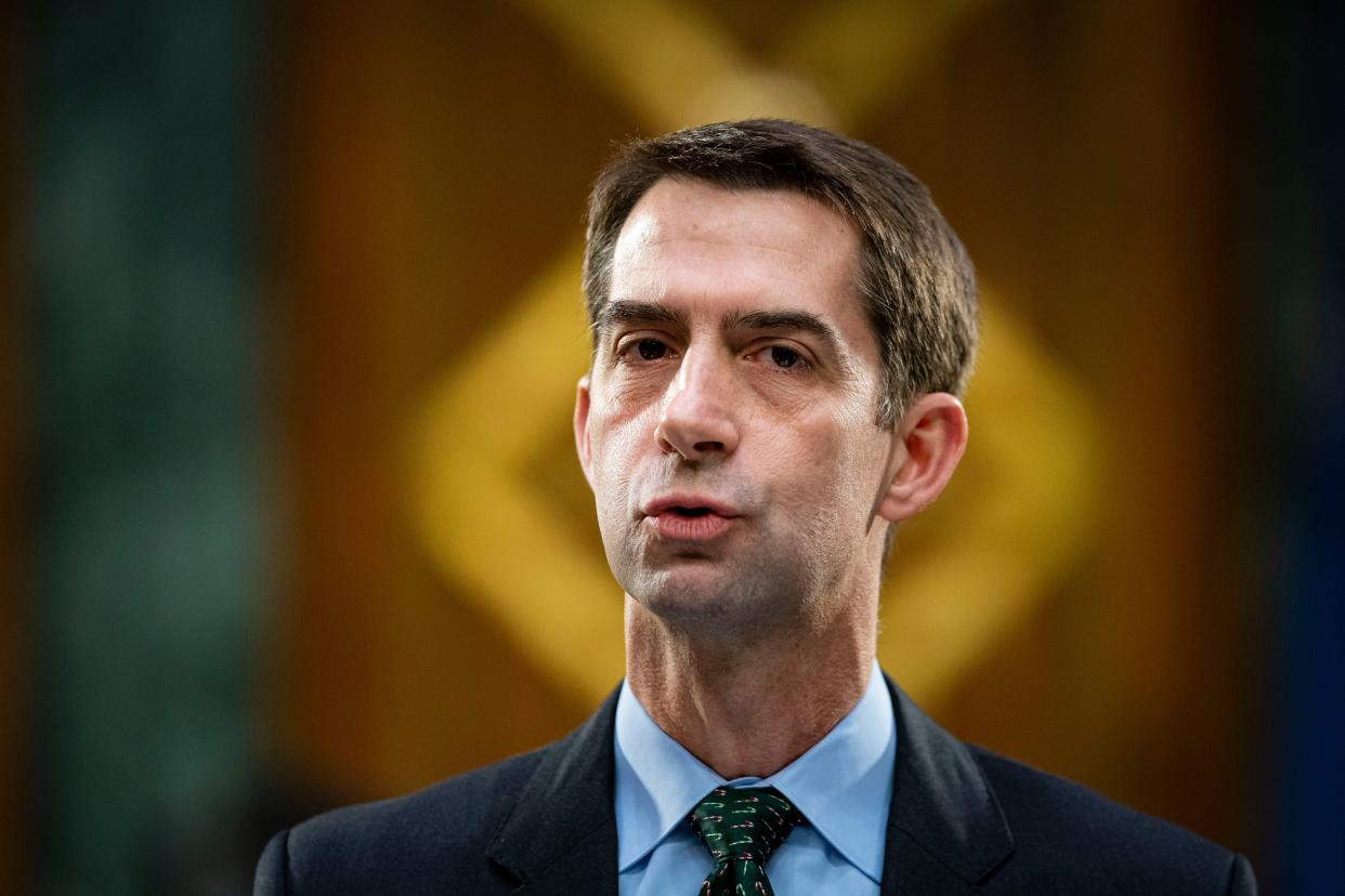 <p>Trump ally Tom Cotton accused of lying about military service</p> (Al Drago-Pool/Getty Images)