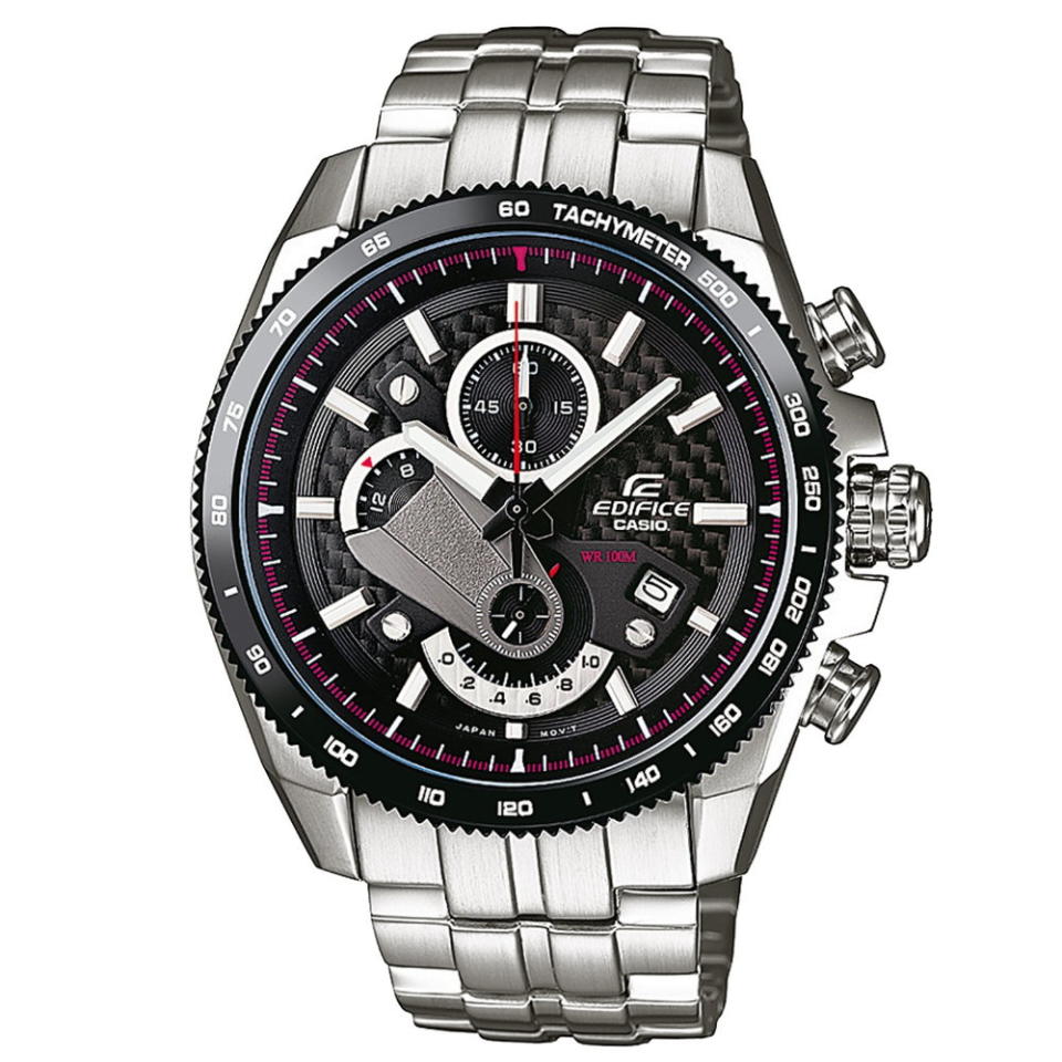 ▲CASIO EDIFICE 極簡恆星三眼賽車運動錶EFR-513SP-1A，錶面呈現零件組裝創意。（圖片來源：Yahoo購物中心）