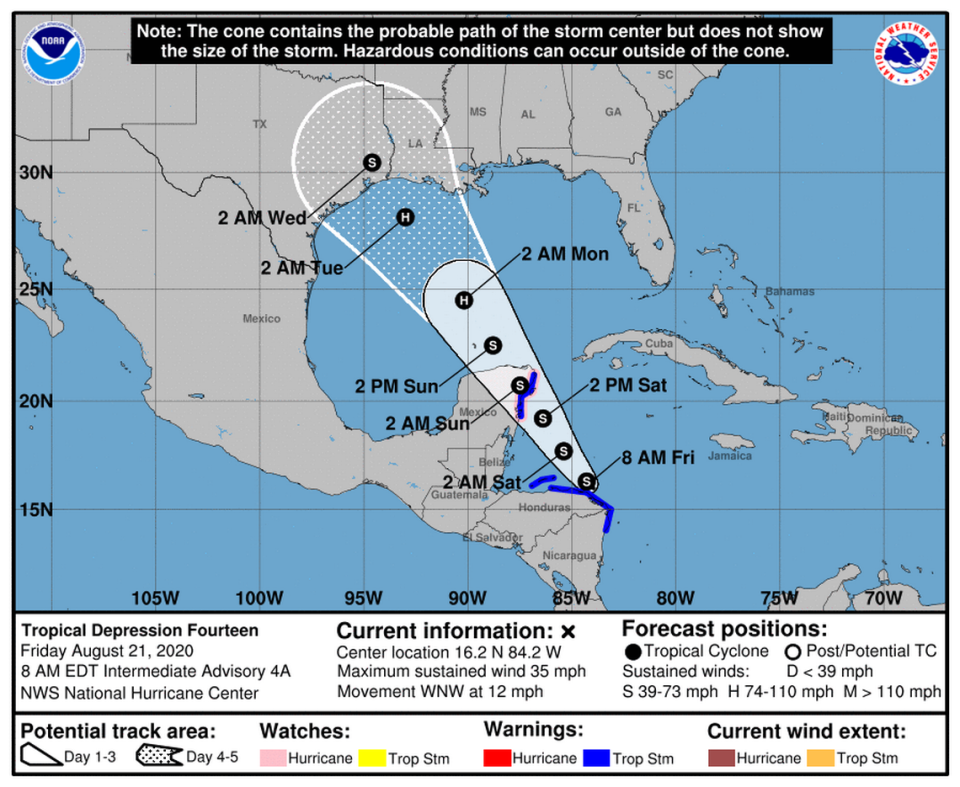 Tropical Depression 14 at 8 a.m. Friday