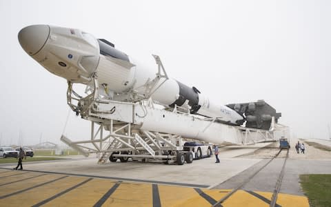 SpaceX Falcon 9 rocket with the company's Crew Dragon spacecraft on board as it is rolled out  - Credit: NASA/JOEL KOWSKY/AFP/Getty Images