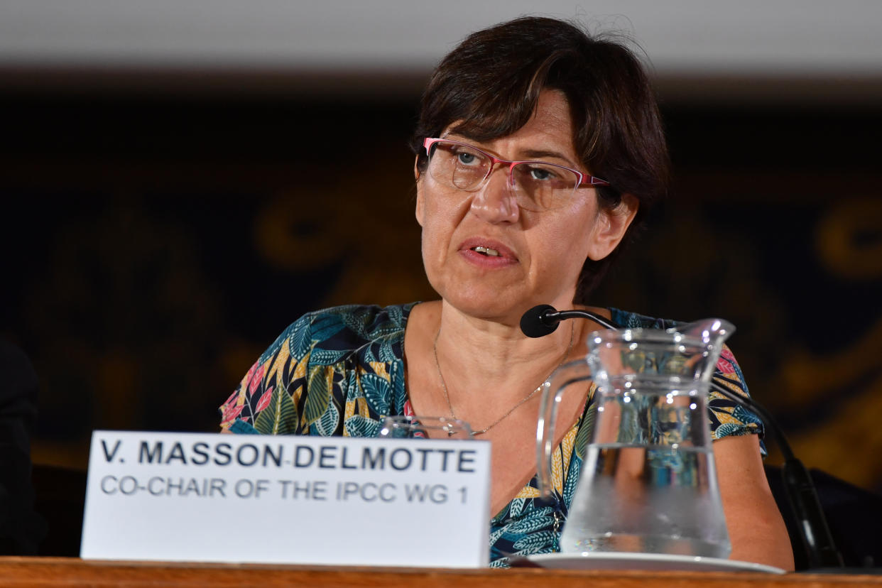 Valerie Masson Delmotte vice-présidente d'un des groupes de travail du GIEC  (Photo YANN COATSALIOU/AFP via Getty Images)