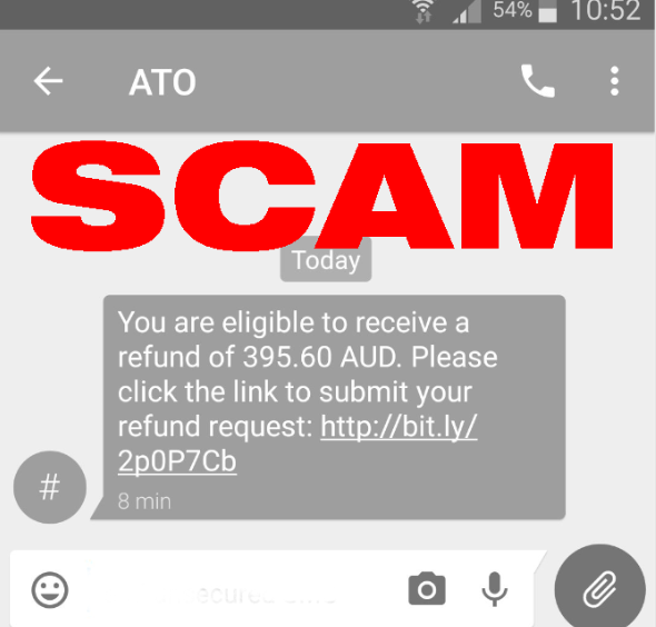 An example of fake text messages pretending to be from the ATO. Source: Facebook/Australian Taxation Office