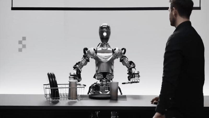Figure 01, a robot made in a partnership between Figure and OpenAI, demonstrates amazing precision in autonomous movement in a new video released on March 13.<br> - Gif: Figure / YouTube