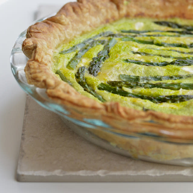 <b>Asparagus Custard Tart</b><br>Photo: Virtually Homemade<br><br>Substituting evaporated milk for heavy cream lightens up this bright and grassy tart. Can you think of a better way to celebrate spring? This would be beautiful on the Easter table.<br><br><b>Recipe</b>: <a href="http://www.virtuallyhomemade.com/2013/03/martha-stewart-asparagus-custard-tart.html" rel="nofollow noopener" target="_blank" data-ylk="slk:Asparagus Custard Tart;elm:context_link;itc:0;sec:content-canvas" class="link "><b>Asparagus Custard Tart</b></a>