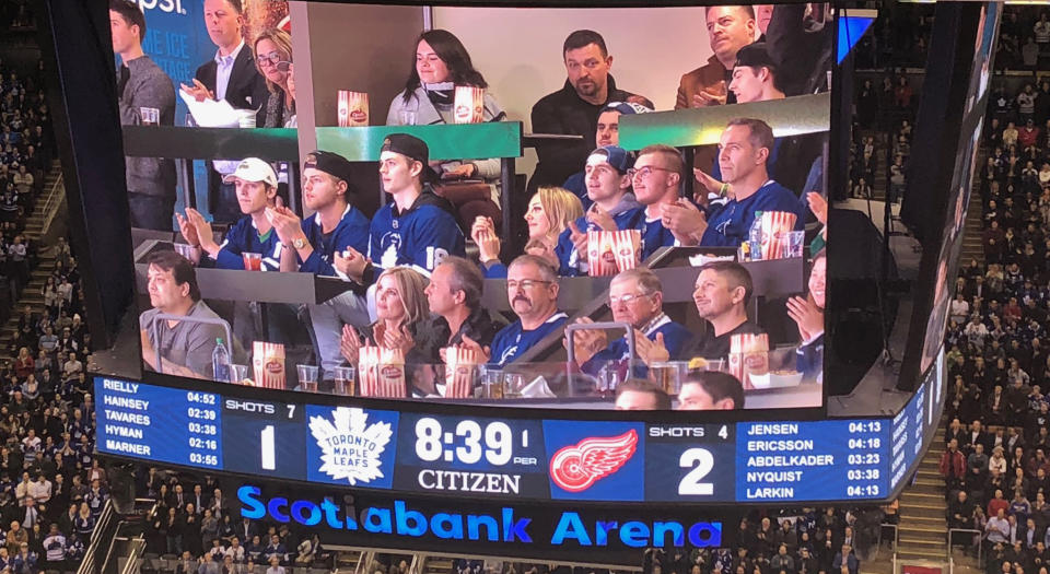 Members of the Humboldt Broncos were honoured at the Toronto Maple Leafs game. (Twitter // @Dwakiji)