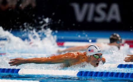 Jun 29, 2016; Omaha, NE, USA; Michael Phelps during the finals for the men's 200 meter butterfly in the U.S. Olympic swimming team trials at CenturyLink Center. Mandatory Credit: Rob Schumacher-USA TODAY Sports