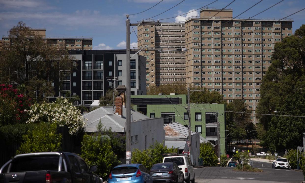 <span>Debney Meadow primary school is wedged between four public housing towers.</span><span>Photograph: Ellen Smith/The Guardian</span>