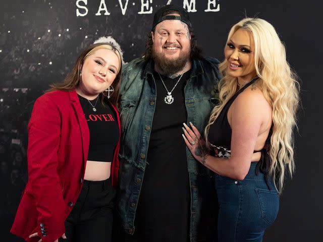 <p>Jason Kempin/Getty</p> Jelly Roll and Bunnie XO with his daughter Bailee (L) in Nashville on May 30, 2023