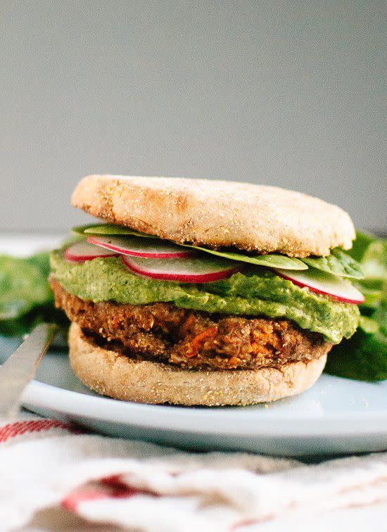 Lentil Chickpea Veggie Burgers With Avocado Green Harissa