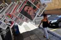 Newspapers at a kiosk in Thessaloniki on July 6, 2015 with the results of Greece's referendum, in which more than 61 percent of voters rejected fresh austerity demands by international creditors