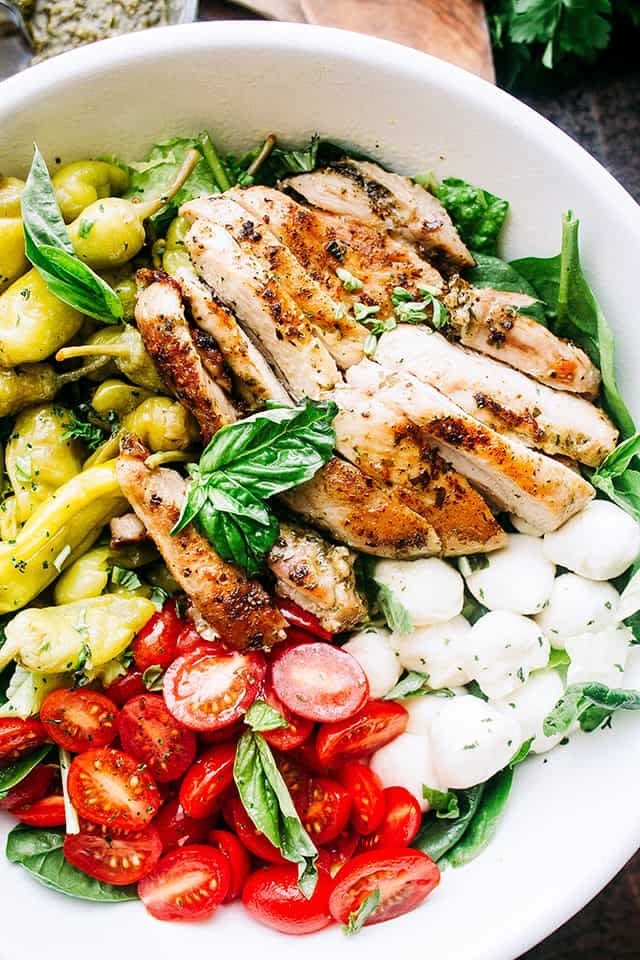 Antipasto Salad with Grilled Chicken & Basil Pesto Vinaigrette