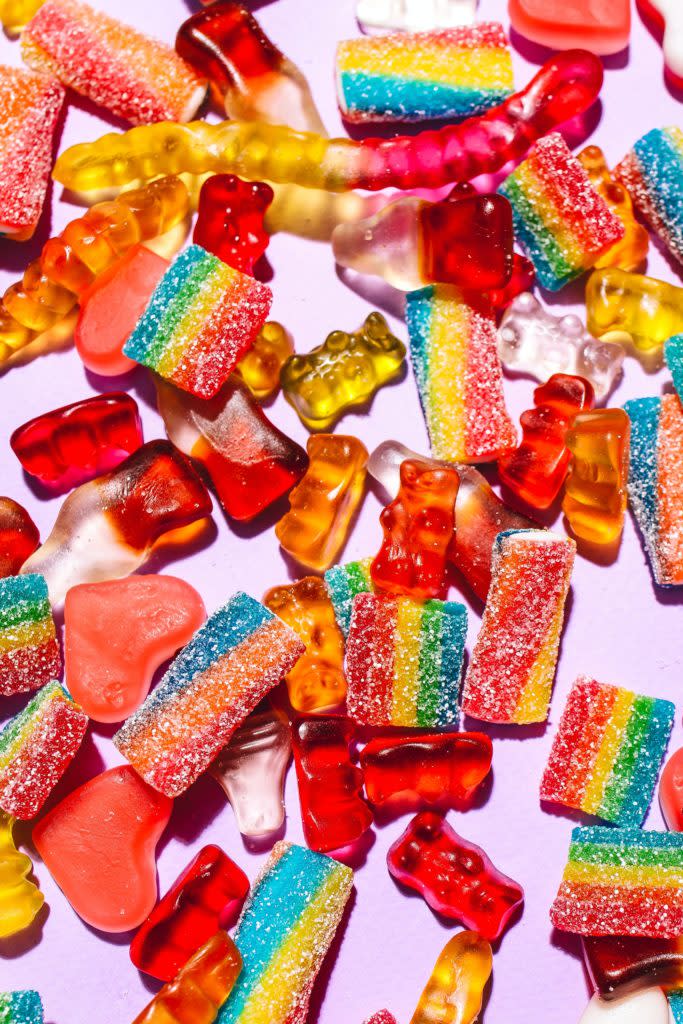 Candy mix spread out on a table