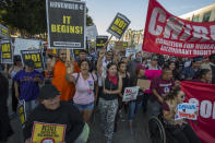 <p>Immigrants and supporters rally and march in opposition to the President Trump order to end DACA, on Sept. 5, 2017 in Los Angeles, Calif. (Photo: David McNew/Getty Images) </p>