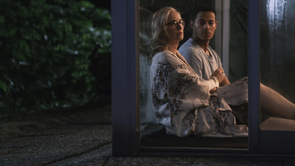 This image released by Bleecker Street shows Julie Delpy, left, and Daryl McCormack in a scene from "The Lesson." (Anna Patarakina/Bleecker Street via AP)