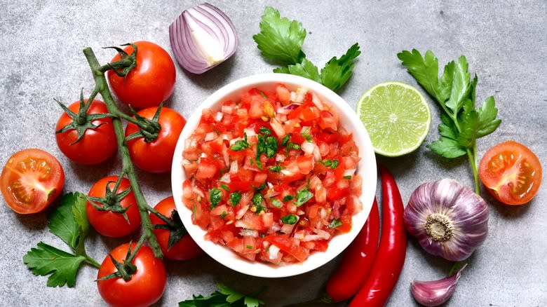 Mexican salsa roja and ingredients