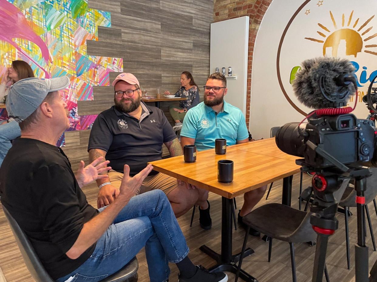 "Under the Radar” host Tom Daldin interviews Jackson and Tristan Bredehoft inside their business, Café Rica. The café is one of the featured stops in the new Battle Creek episode of the popular PBS travel show.