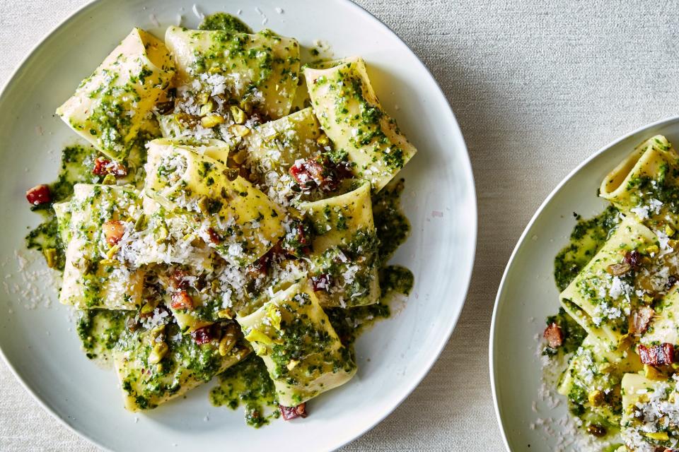 Pasta with Ramp Pesto and Guanciale