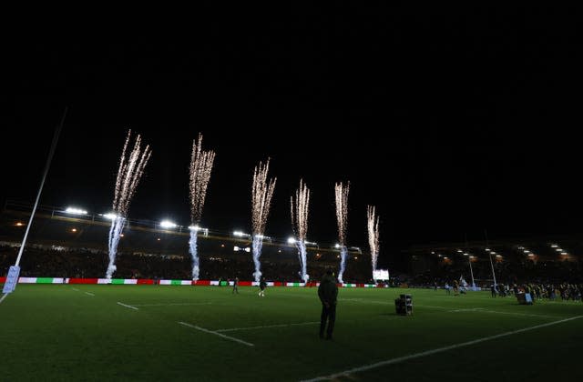 Pyrotechnics as the players enter the field
