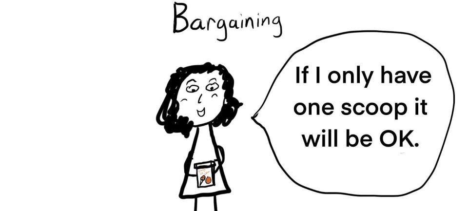 Bargaining with self and stomach to have some ice cream.