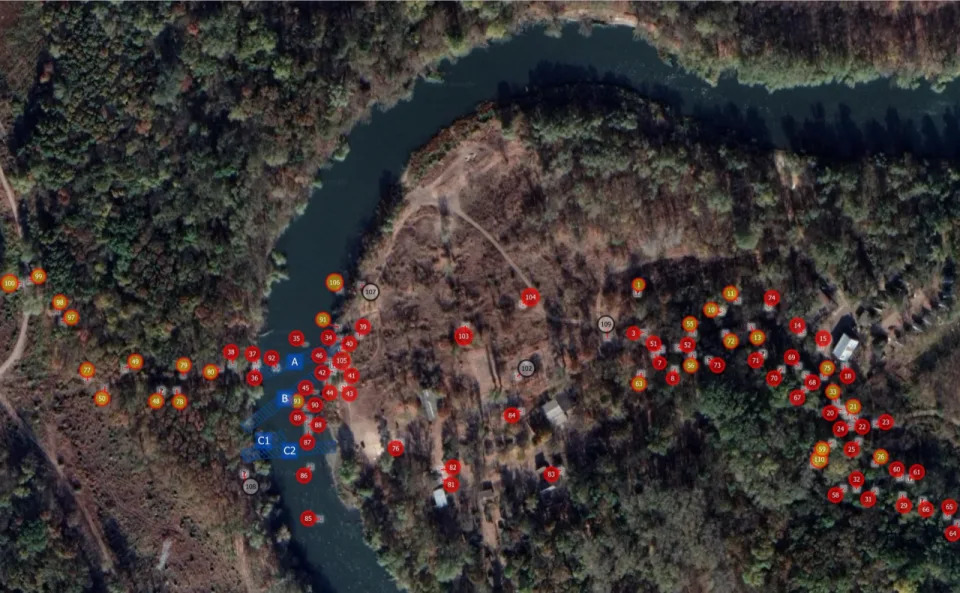 Figures indicate damaged or destroyed objects in the area of the Russian forces' attempt to force the Siversky Donets near Bilohorivka <span class="copyright">Pavel Voylov via Facebook</span>