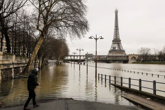 The Seine has turned into a powerful muddy torrent that has submerged parks and footpaths alongside its channel that runs through the French capital, while river boats are no longer able to pass under the city's bridges.